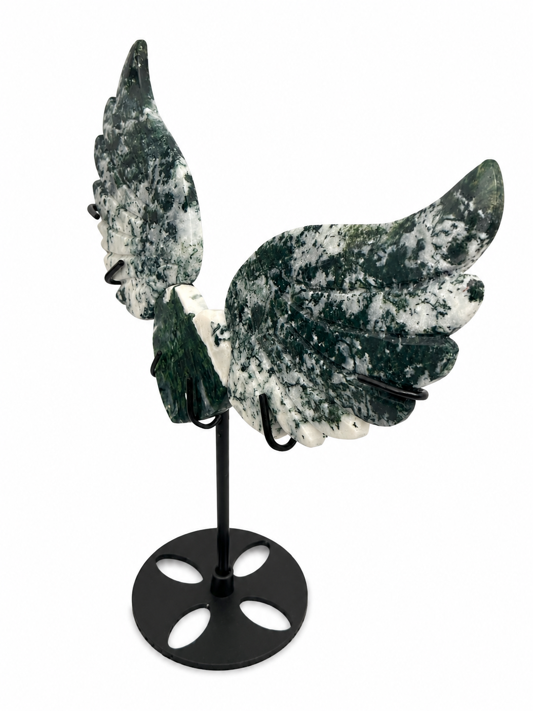 Large moss Agate heart with wings ornament