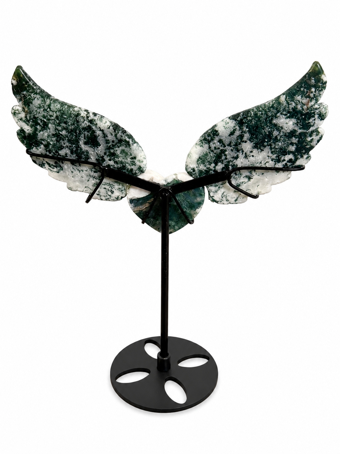 Large moss Agate heart with wings ornament