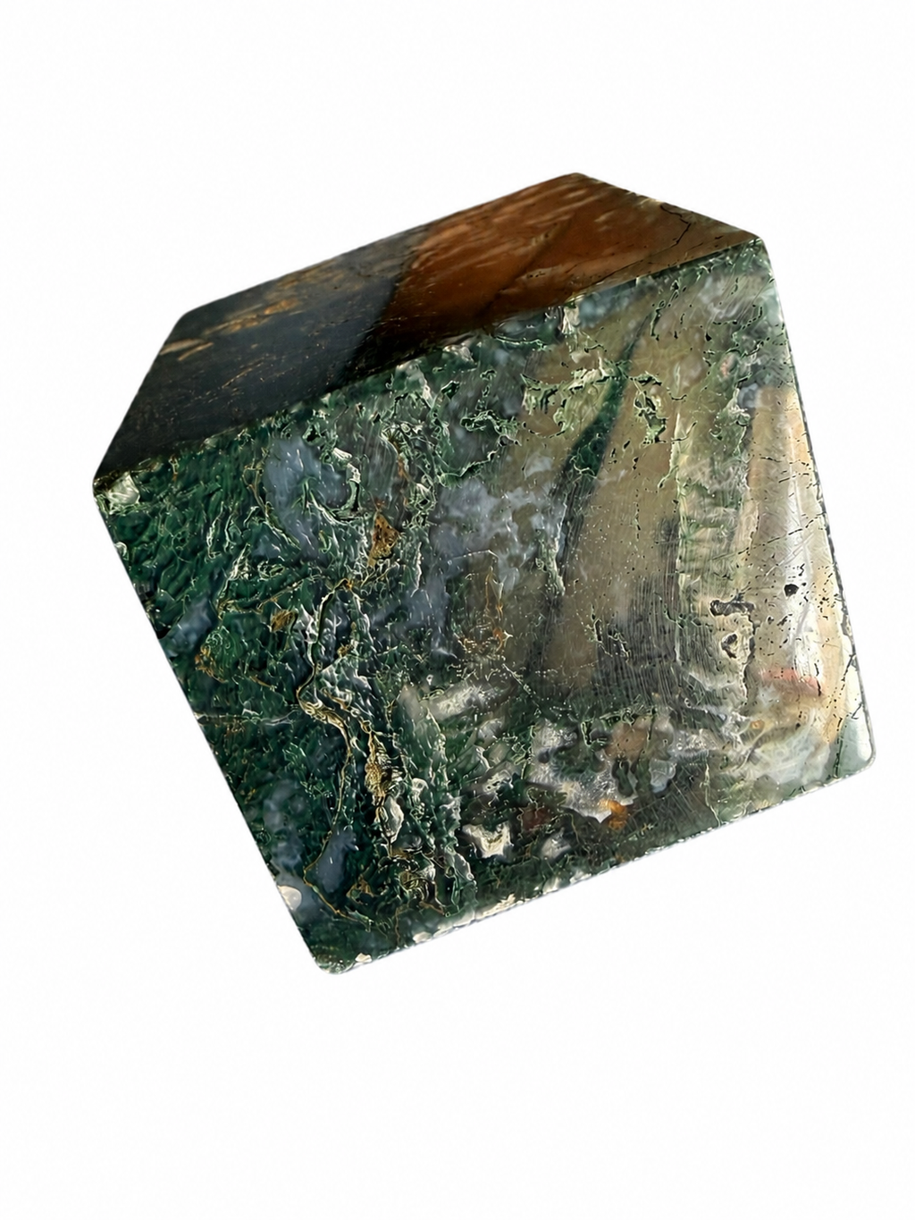 Large moss agate cube