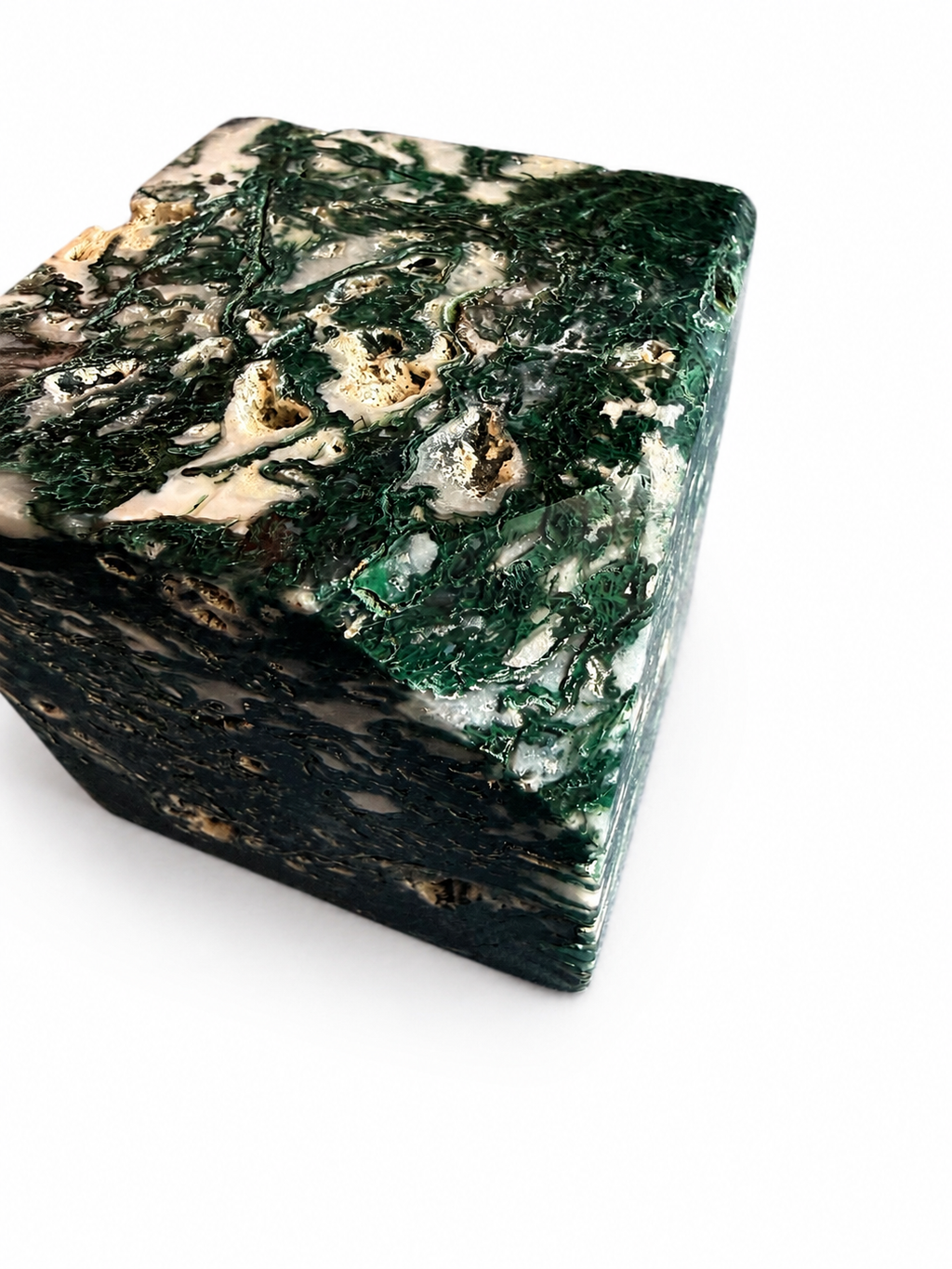 Large moss agate cube