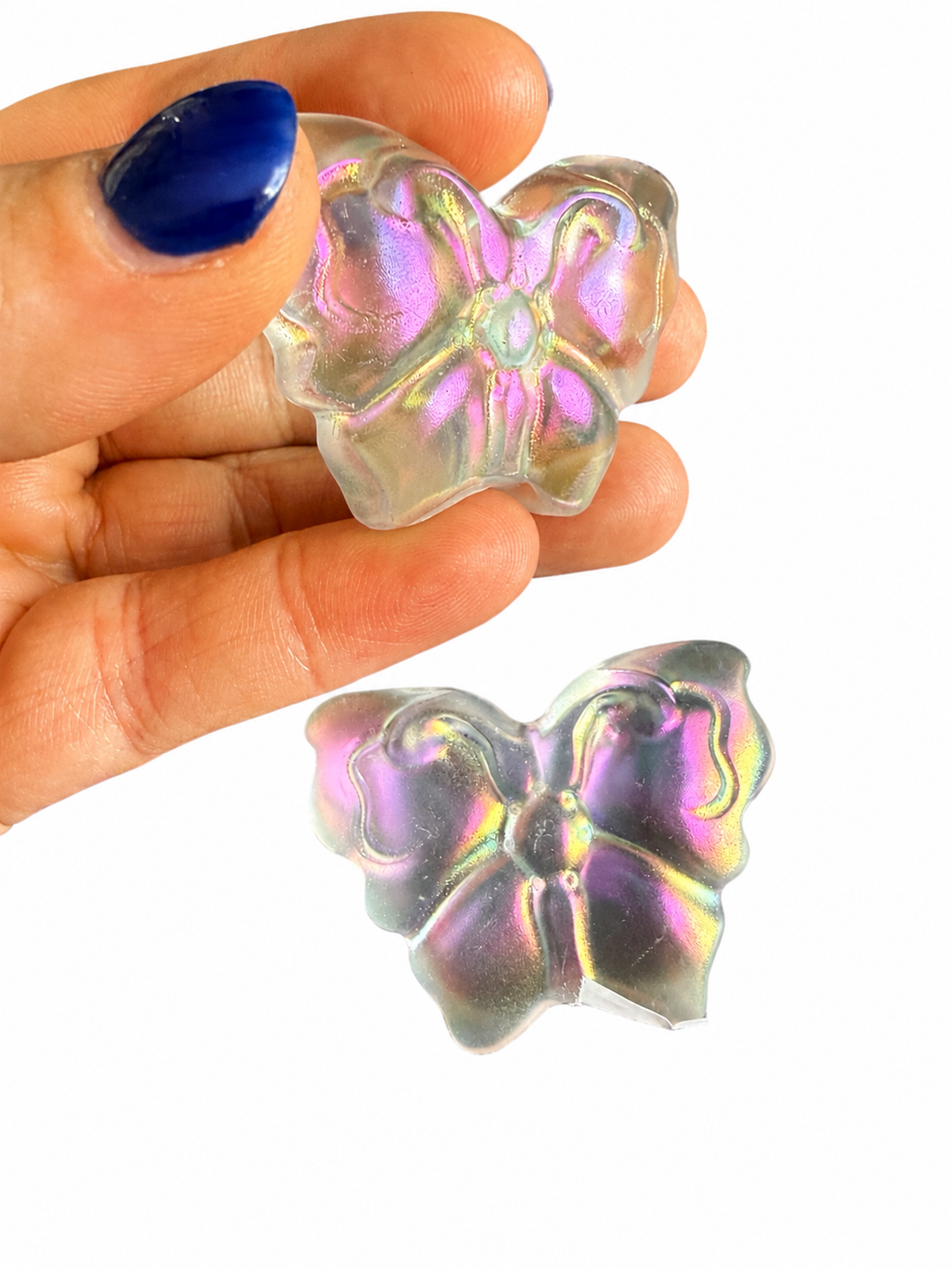 Aura coated clear quartz natural crystal butterfly