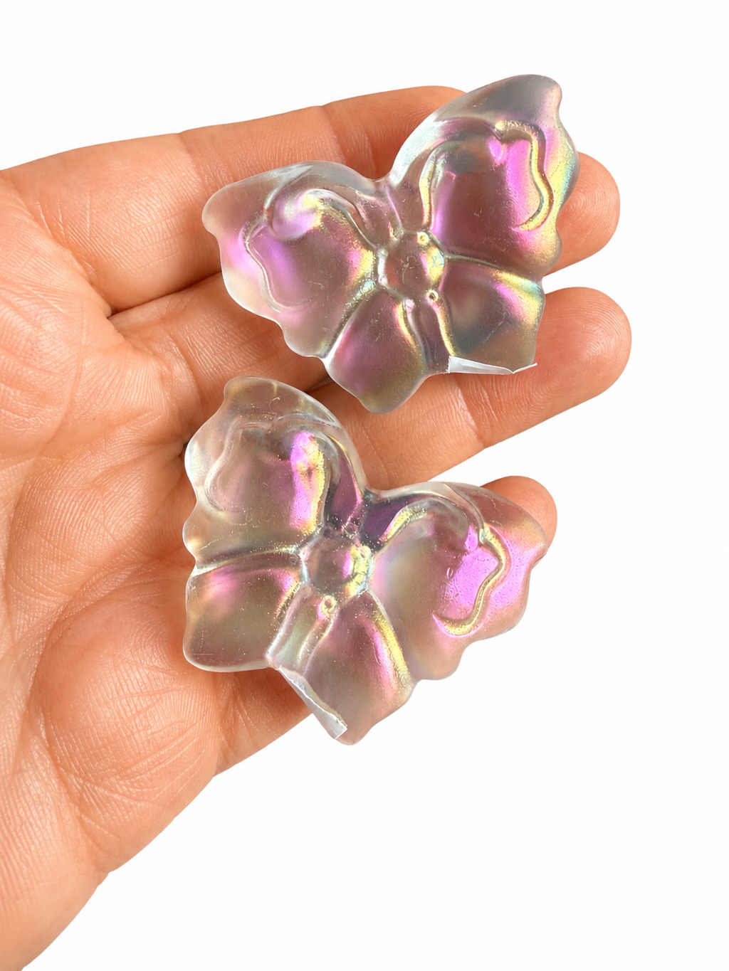 Aura coated clear quartz natural crystal butterfly