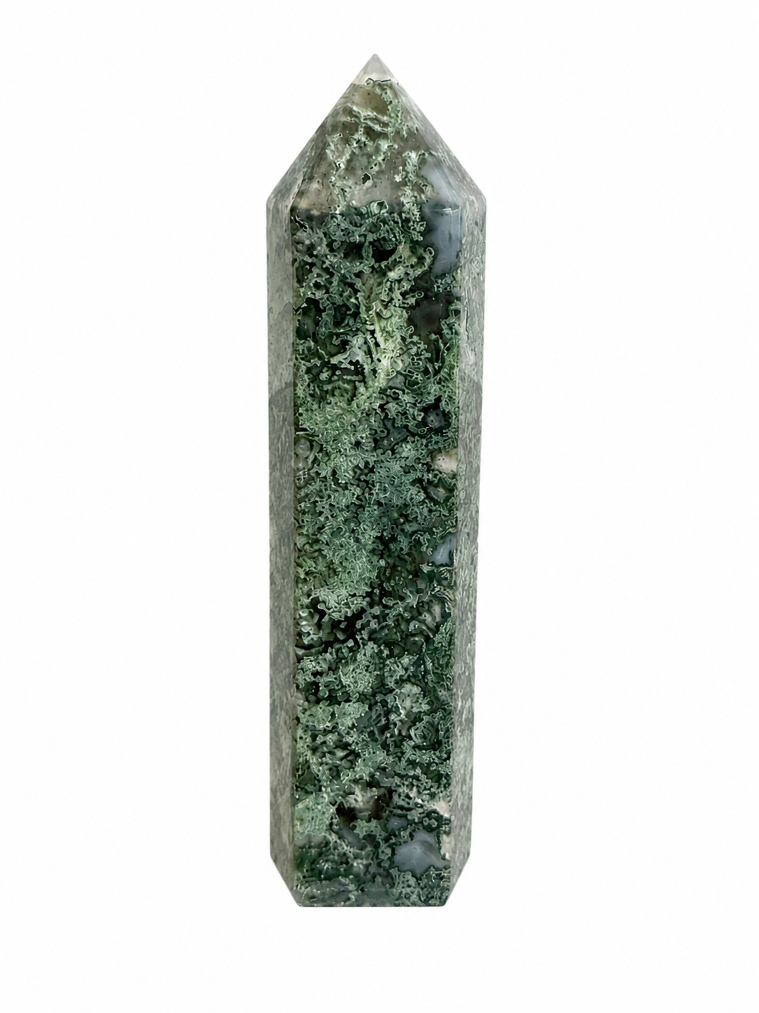Large moss Agate natural crystal tower