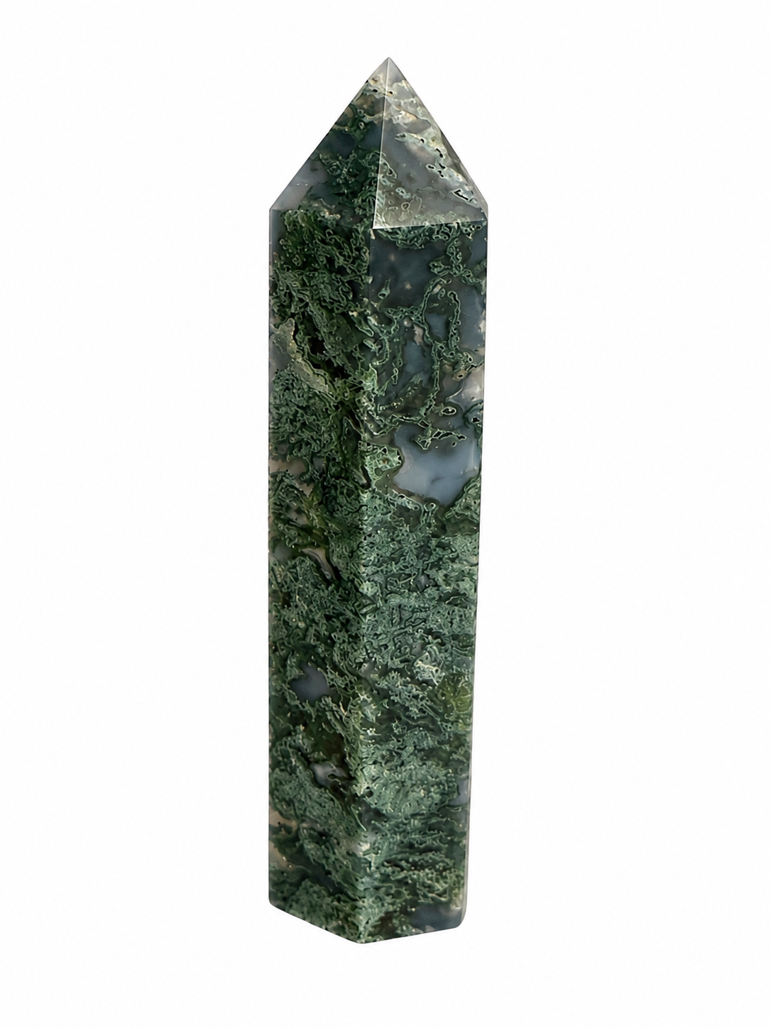 Large moss Agate natural crystal tower