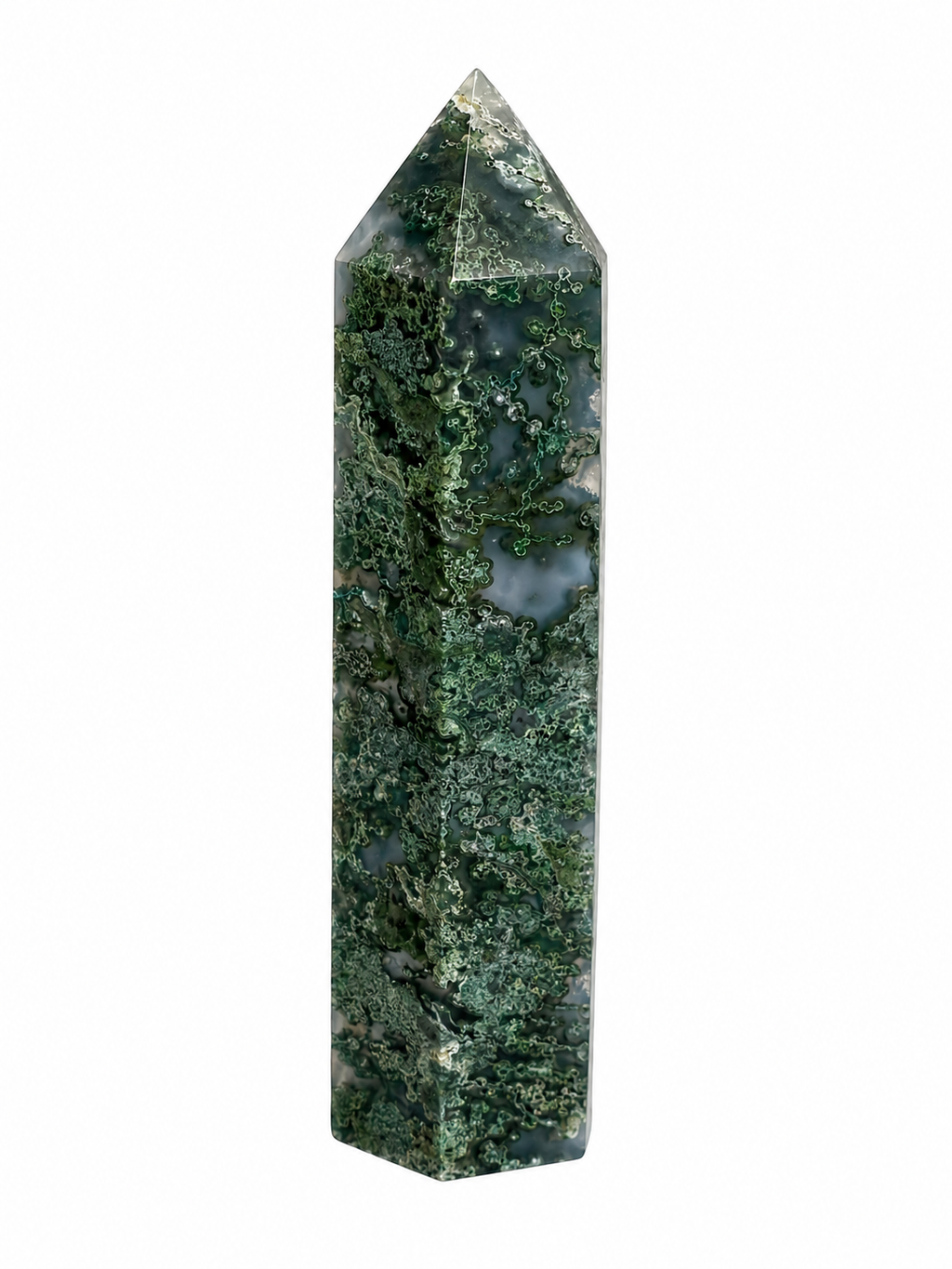 Large moss Agate natural crystal tower
