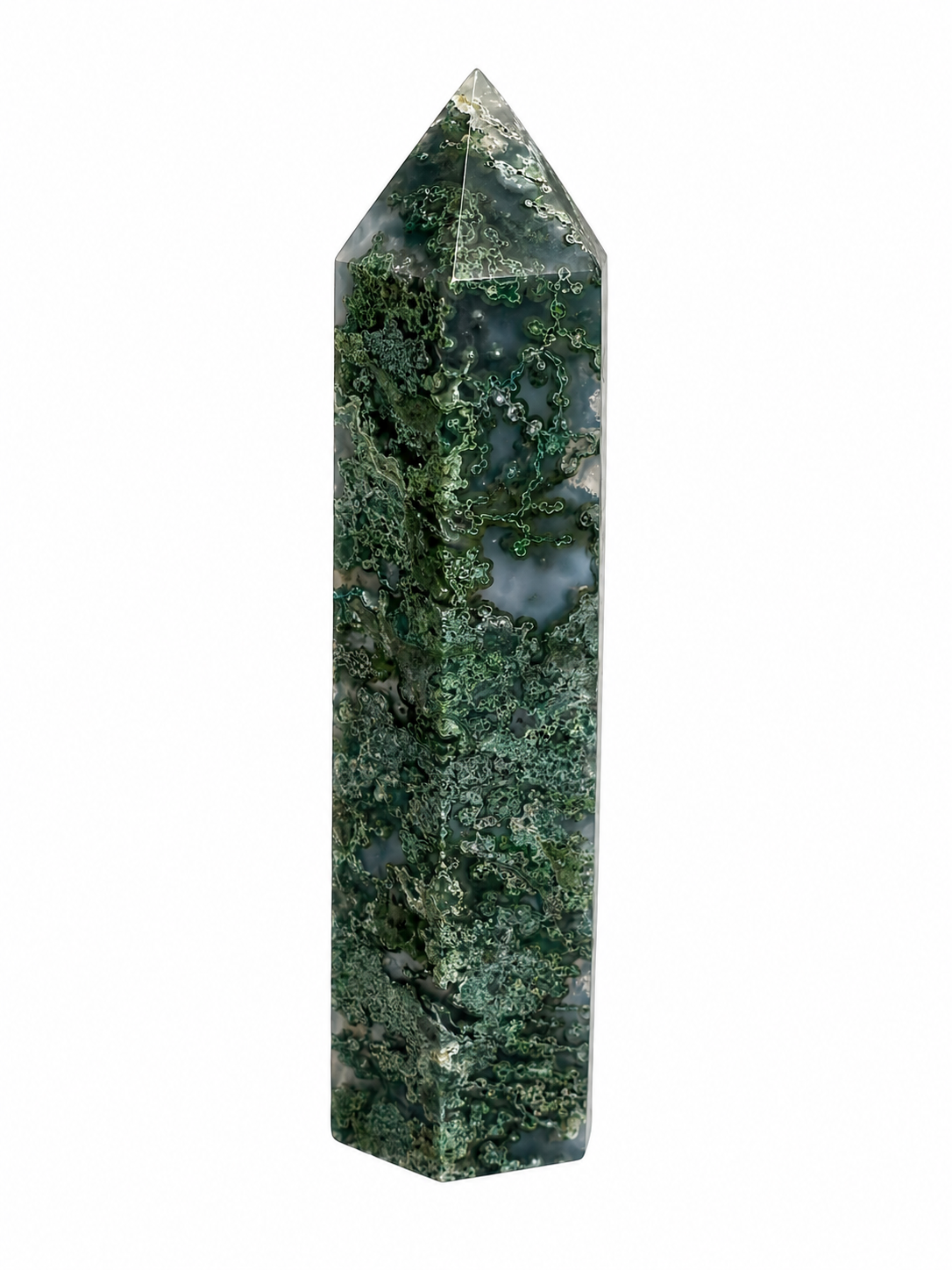 Large moss Agate natural crystal tower