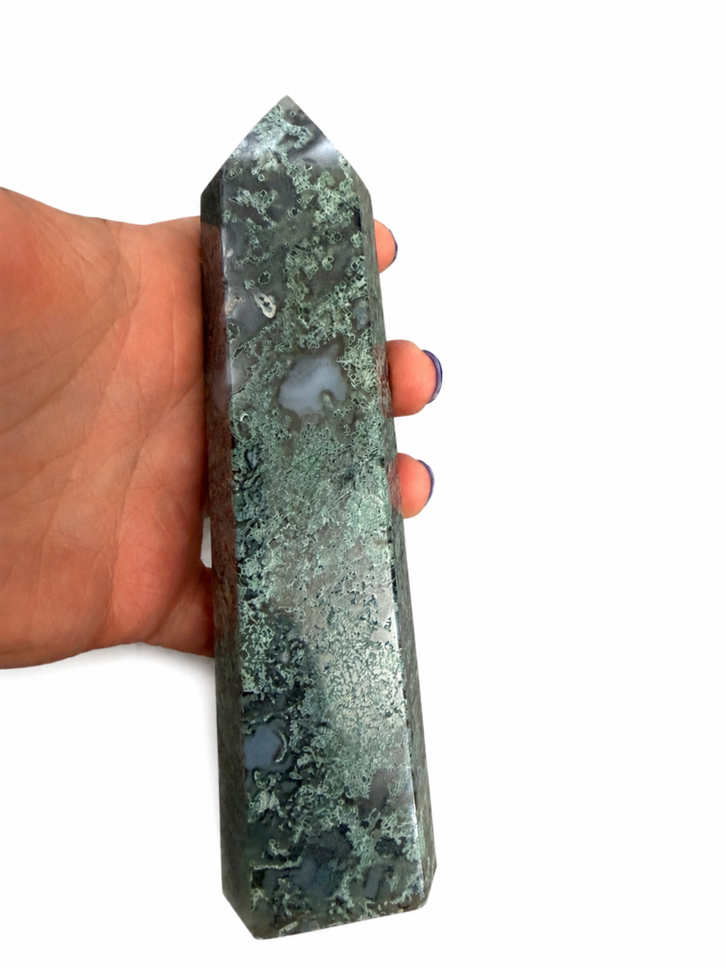 Large moss Agate natural crystal tower