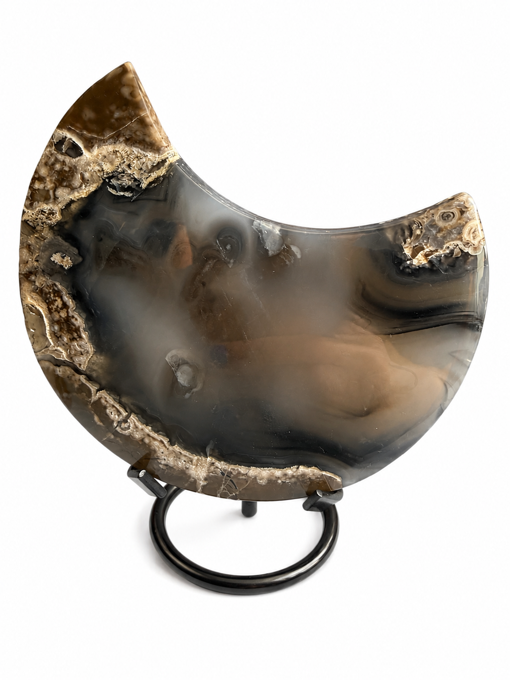 Large volcano agate moon natural crystal carving ￼