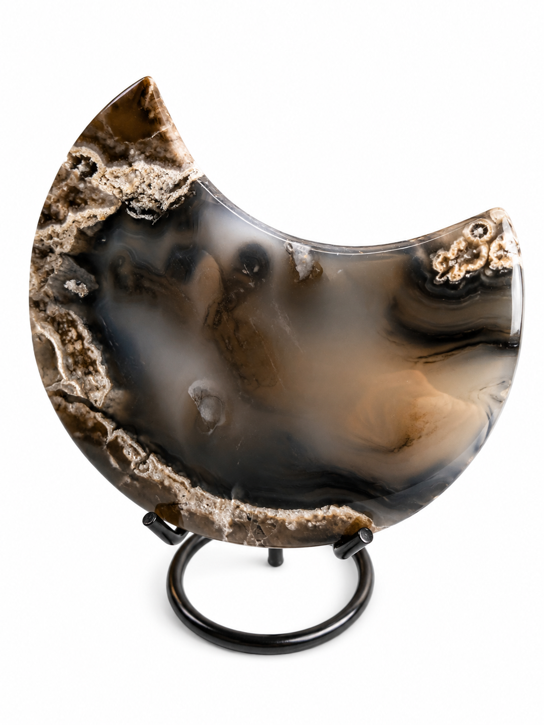 Large volcano agate moon natural crystal carving ￼