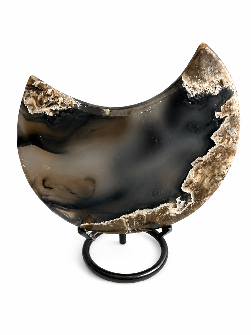 Large volcano agate moon natural crystal carving ￼