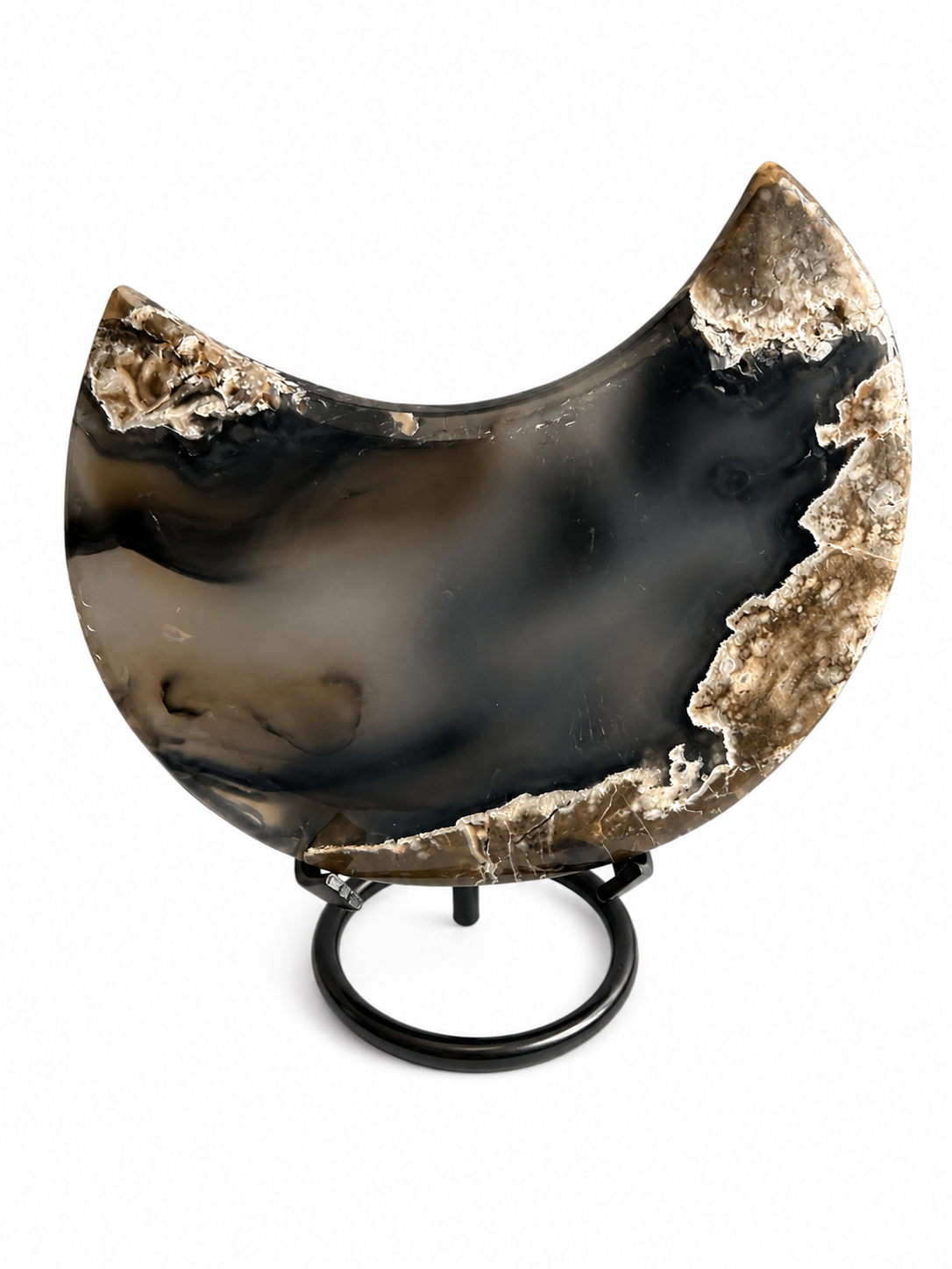 Large volcano agate moon natural crystal carving ￼