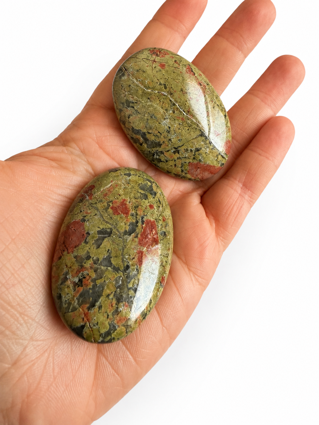 Unakite natural crystal palm stone