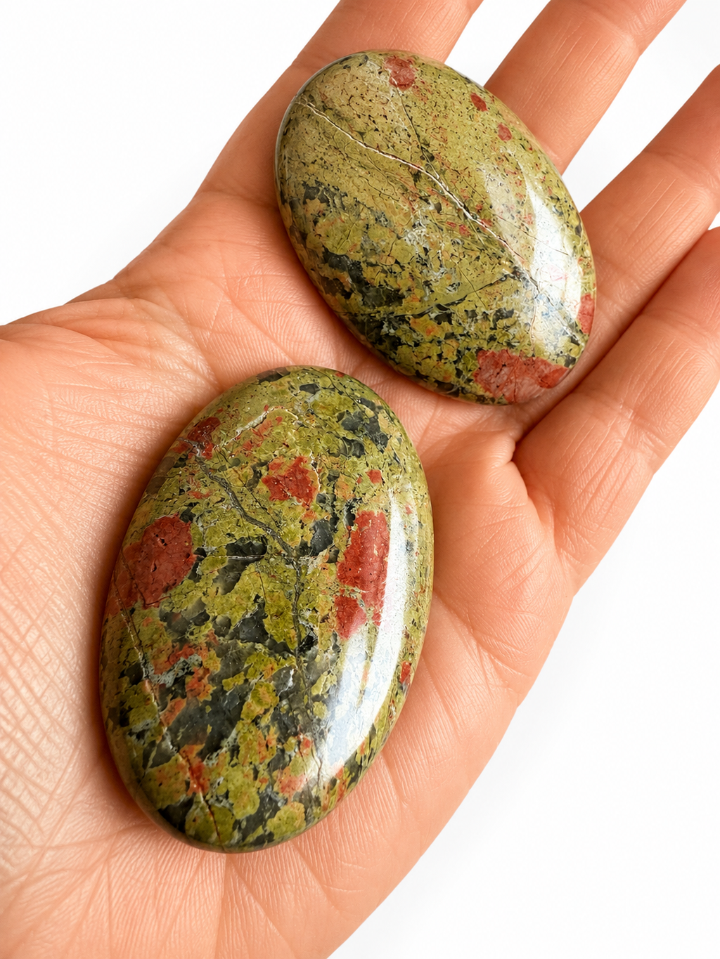Unakite natural crystal palm stone