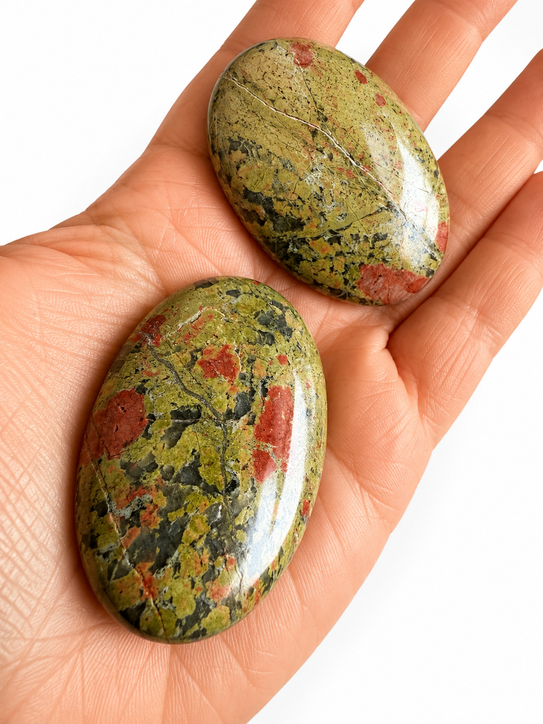Unakite natural crystal palm stone