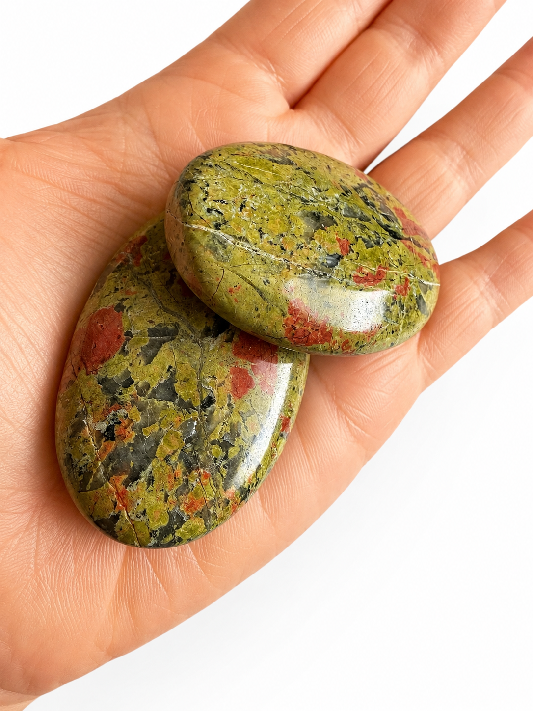 Unakite natural crystal palm stone