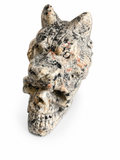 Yooperlite natural crystal skull with wolf on its head carving