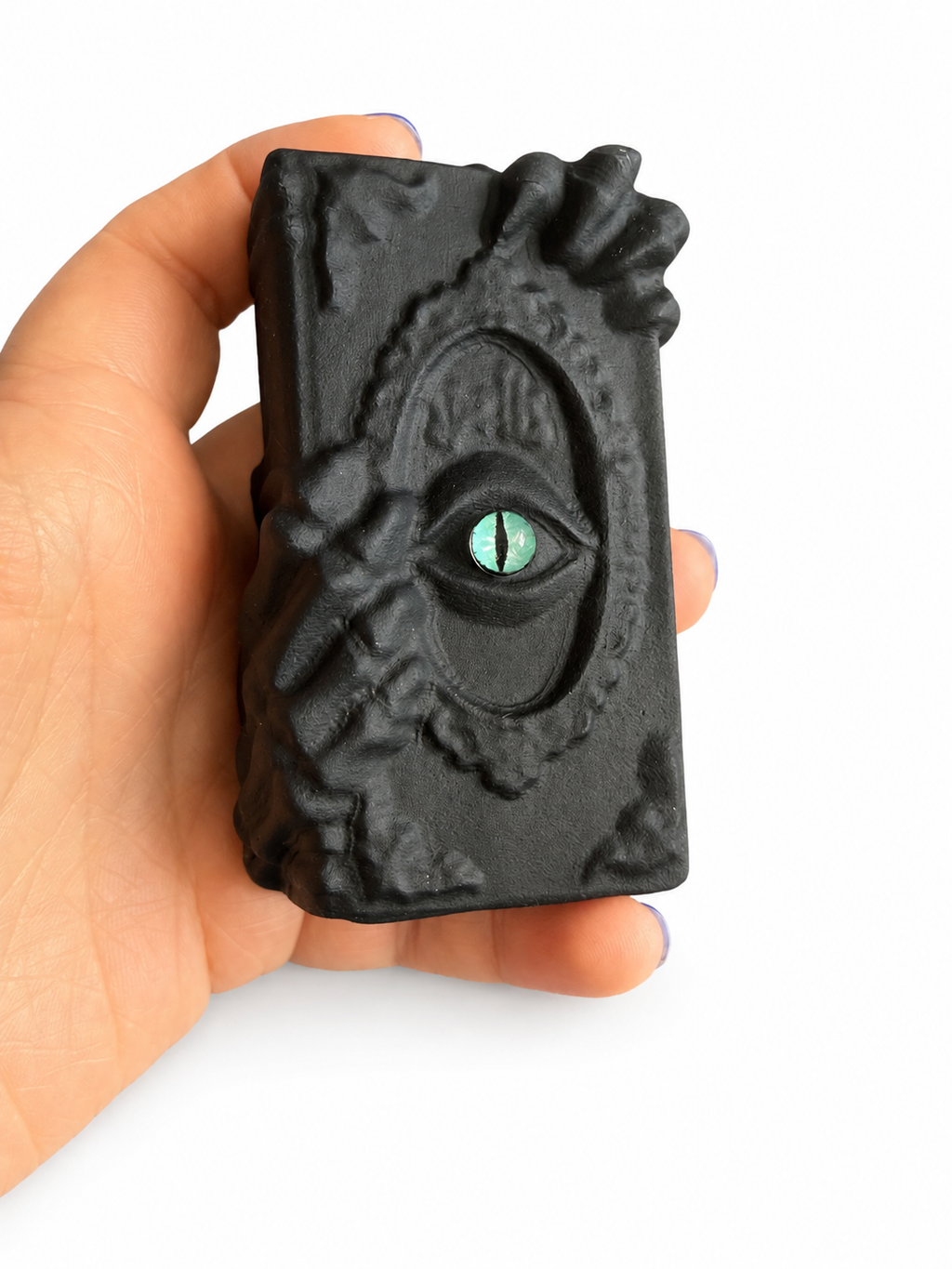 Obsidian large crystal monster spell book carving