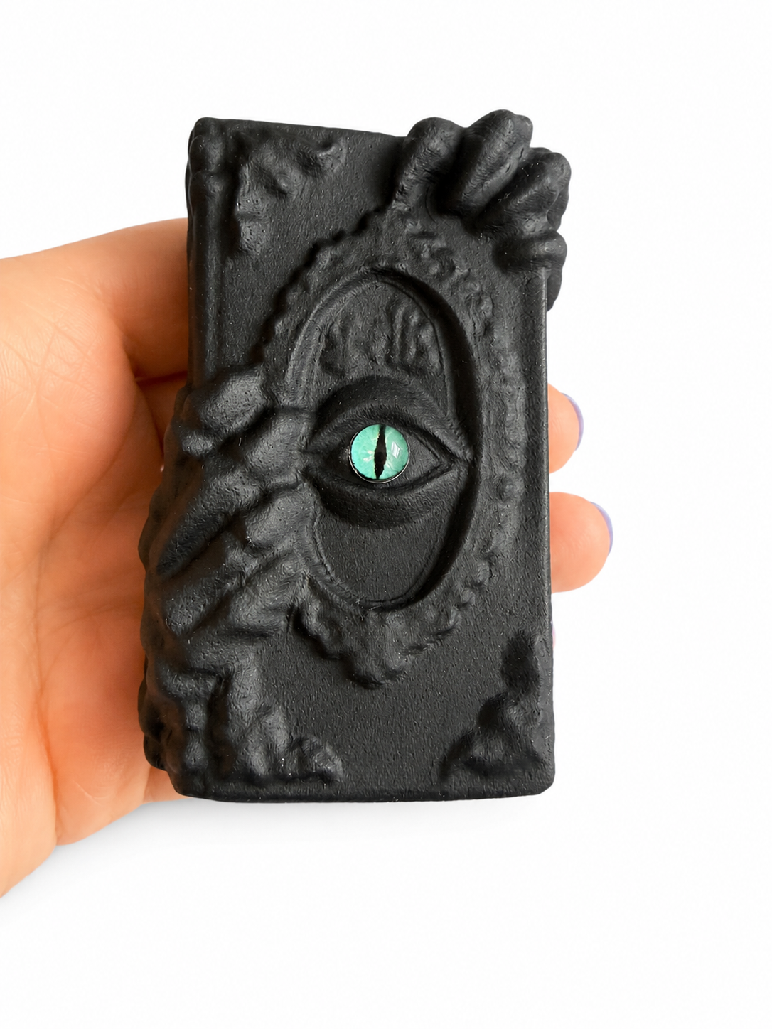 Obsidian large crystal monster spell book carving