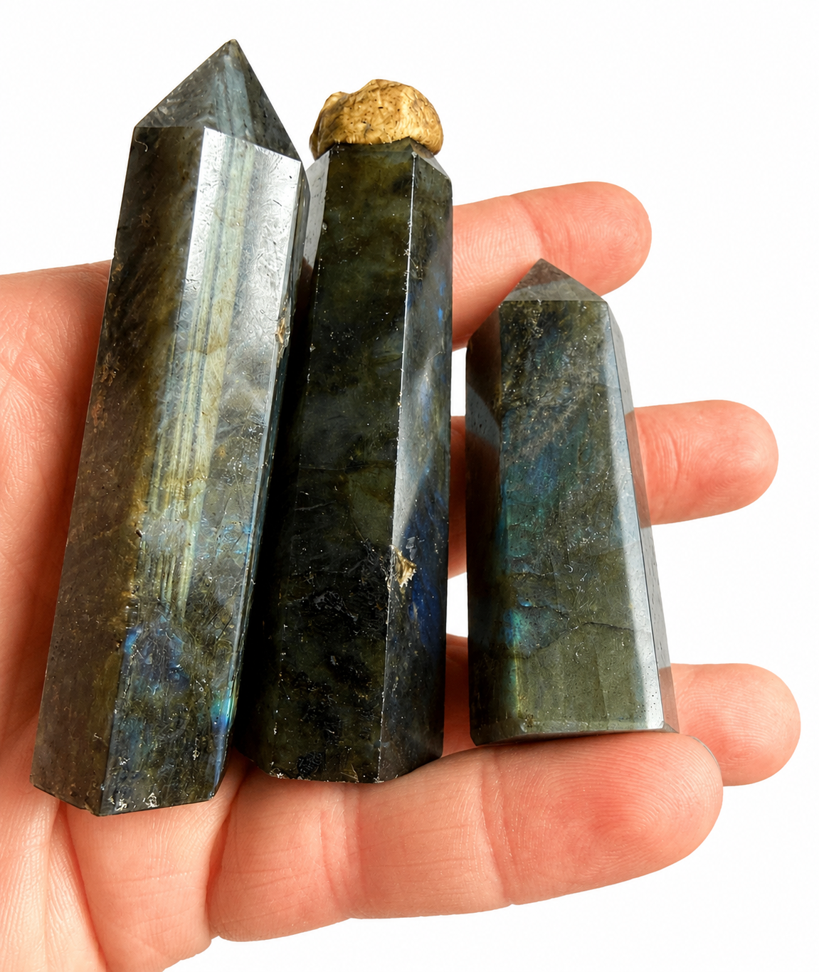 Labradorite natural crystal tower with flash