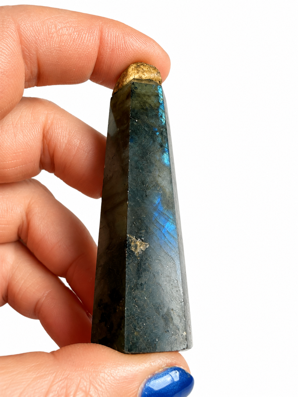 Labradorite natural crystal tower with flash