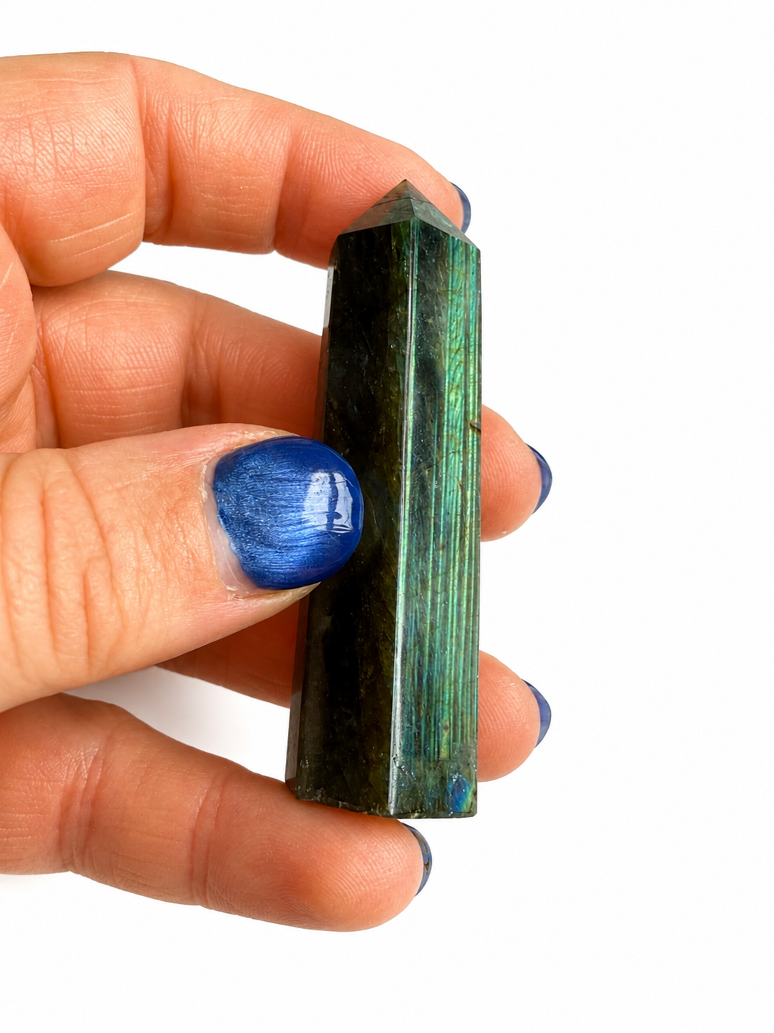 Labradorite natural crystal tower with flash