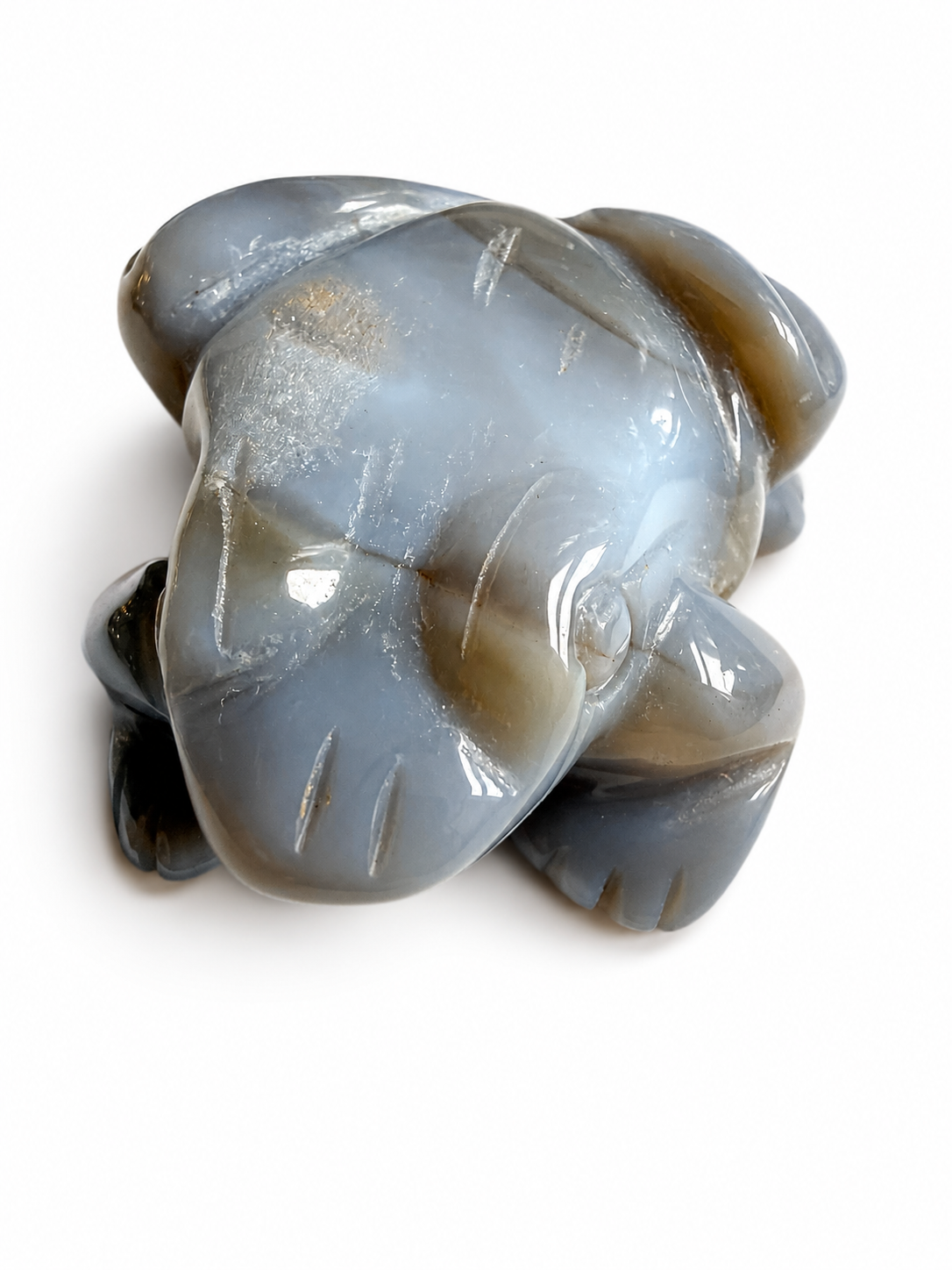 Blue chalcedony natural crystal frog carving