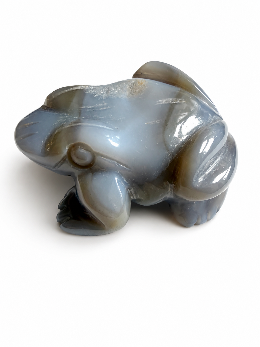 Blue chalcedony natural crystal frog carving