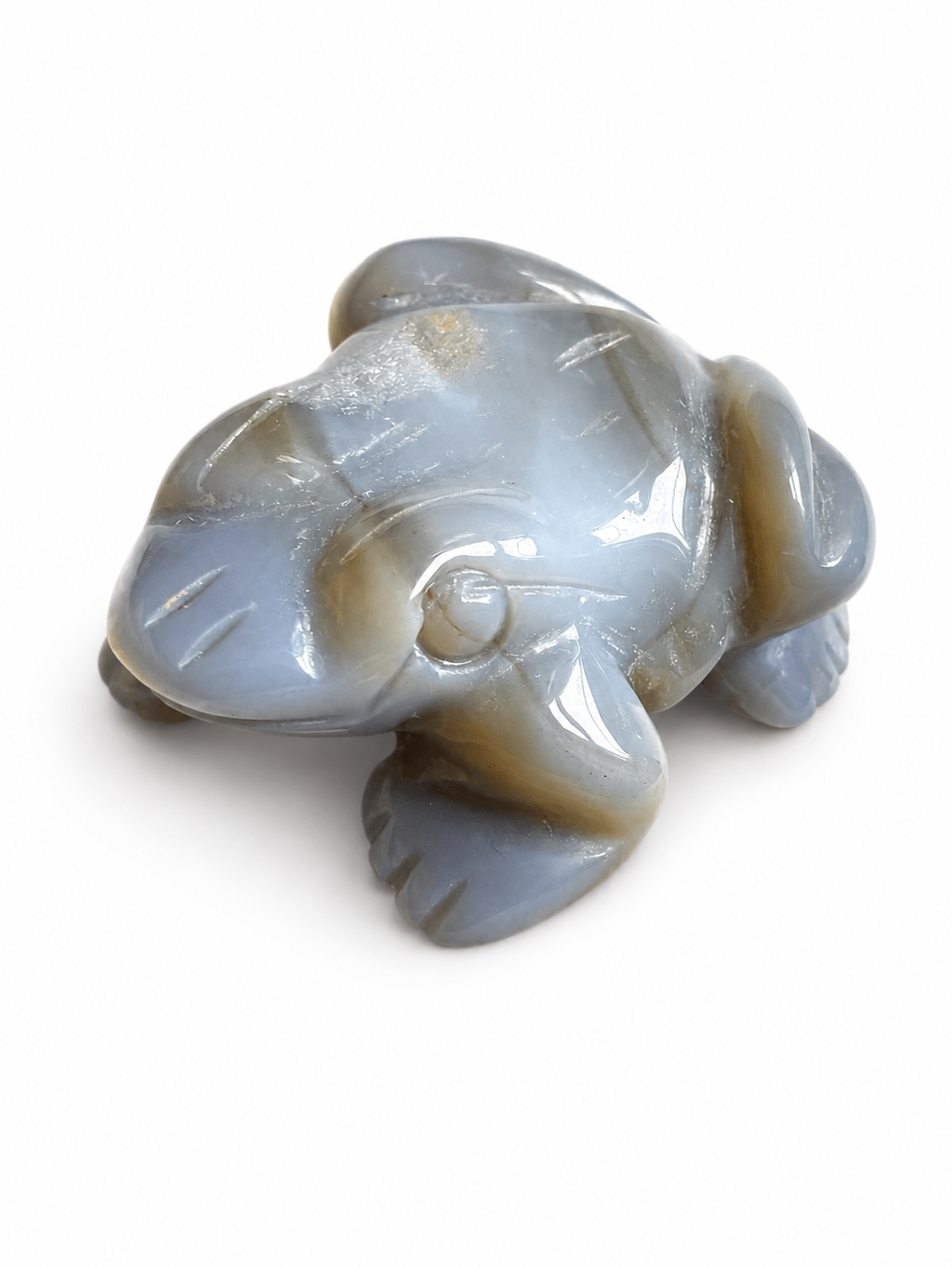 Blue chalcedony natural crystal frog carving