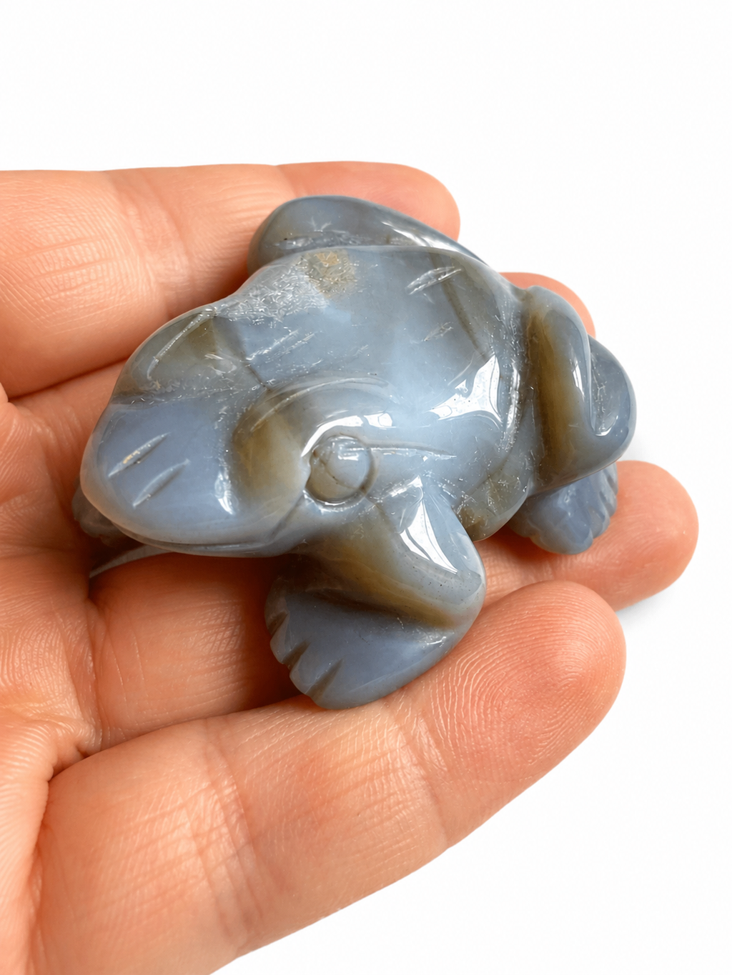 Blue chalcedony natural crystal frog carving