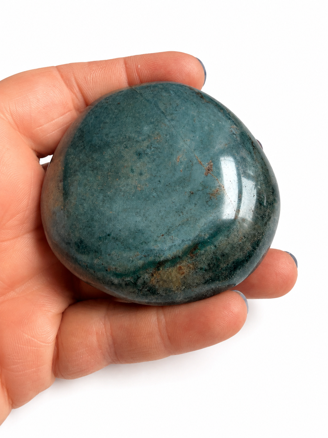 Chrysocolla in quartz natural crystal palm stone