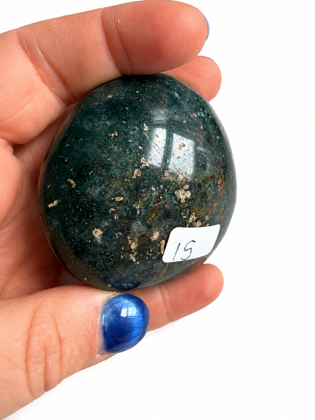 Chrysocolla in quartz natural crystal palm stone