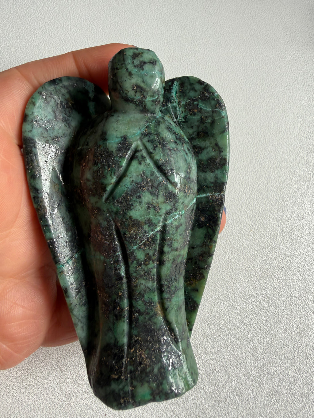 Emerald in matrix angel natural crystal carving