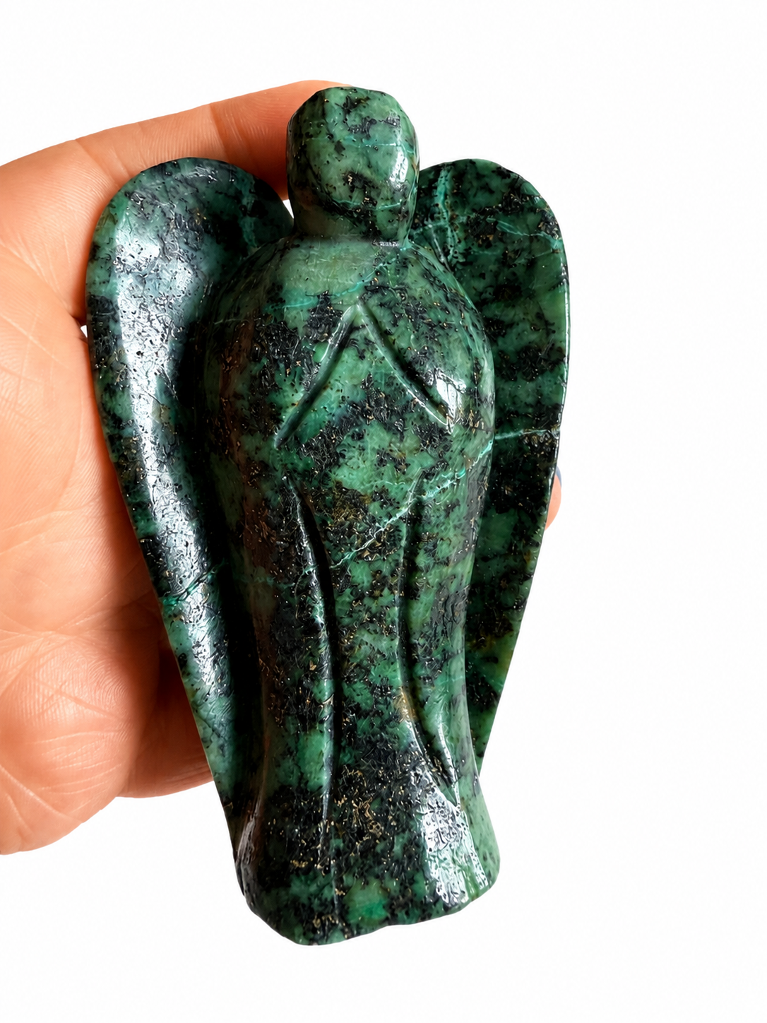 Emerald in matrix angel natural crystal carving