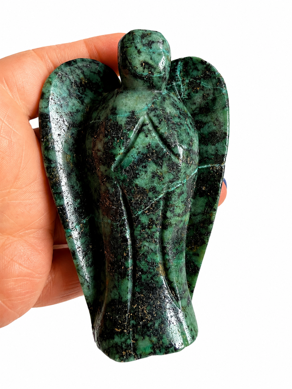 Emerald in matrix angel natural crystal carving