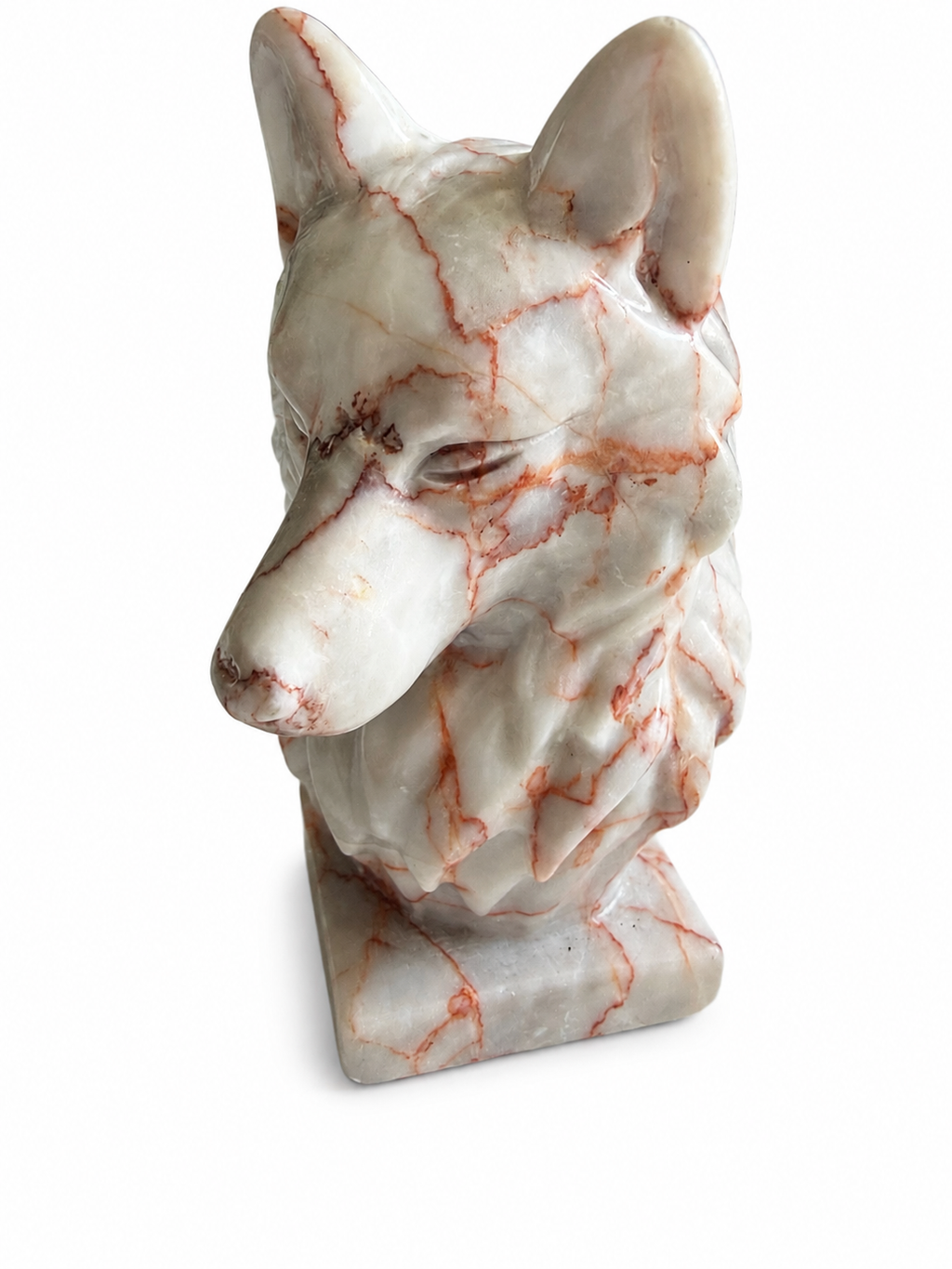 Red vein Jasper wolf bust natural crystal ornament