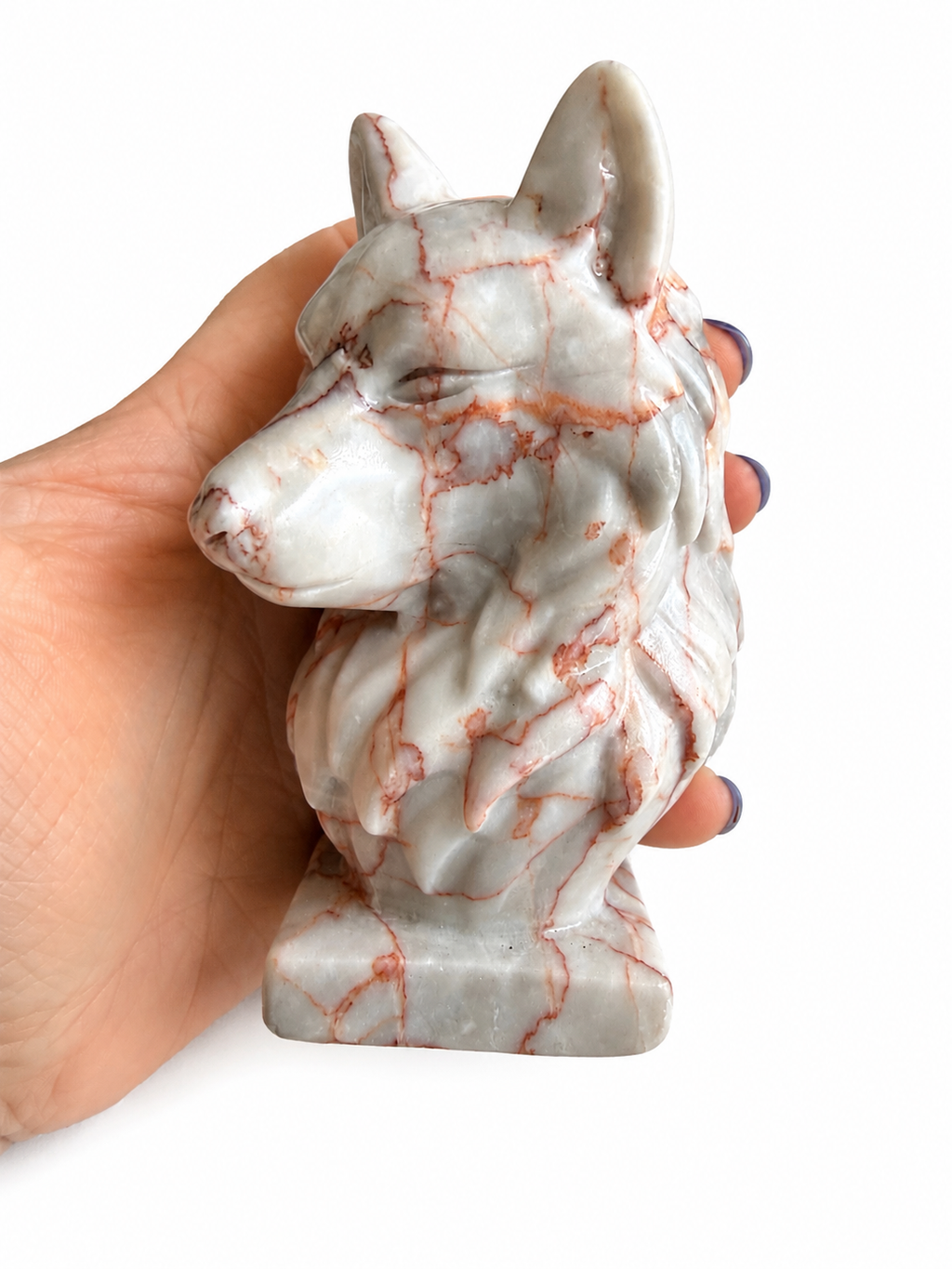 Red vein Jasper wolf bust natural crystal ornament