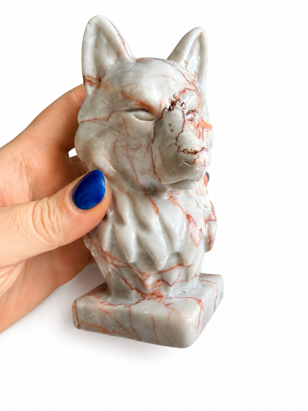 Red vein Jasper wolf bust natural crystal ornament