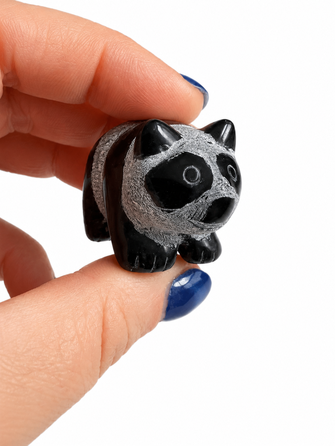 Obsidian panda crystal carving￼￼