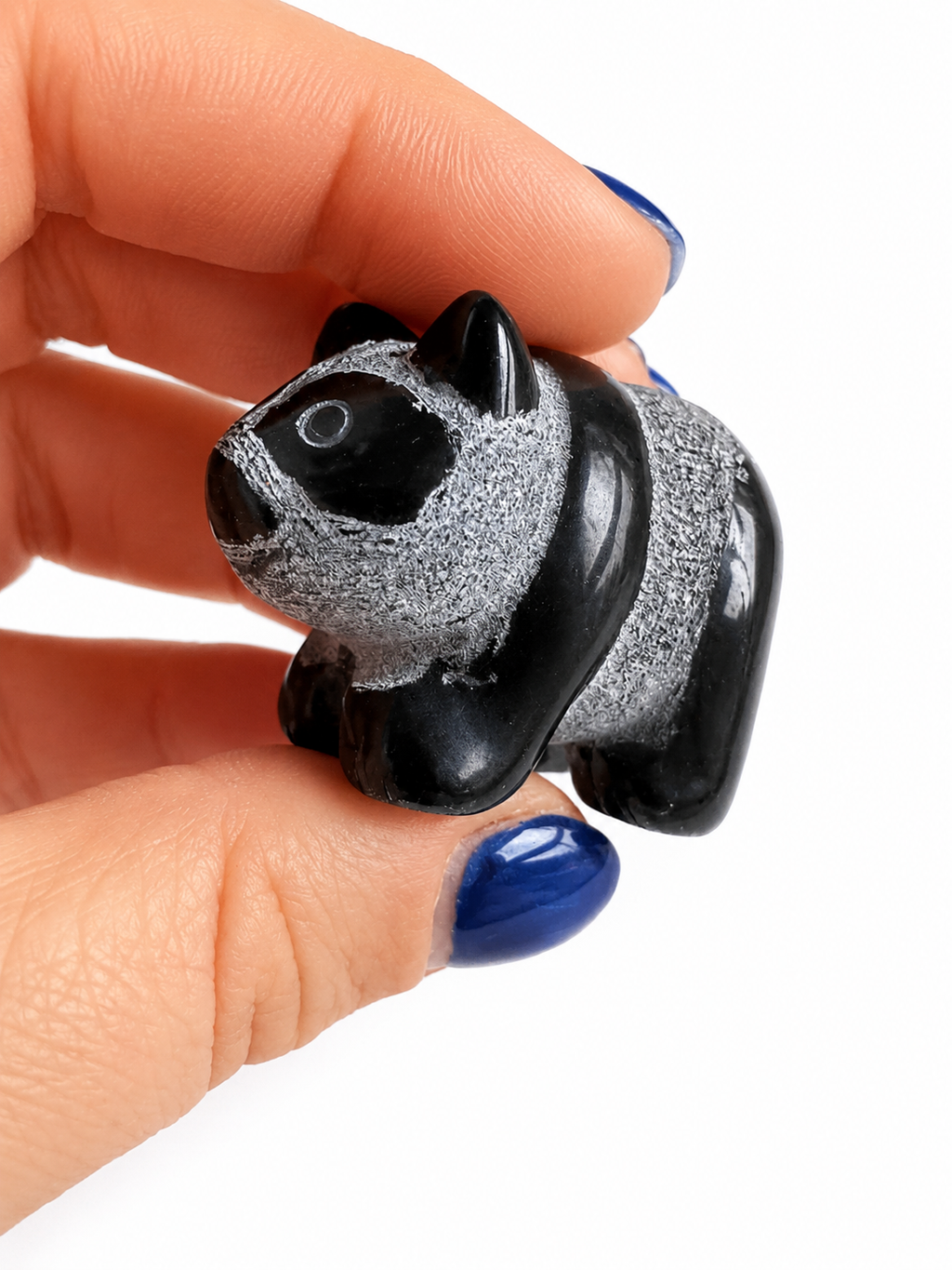 Obsidian panda crystal carving￼￼